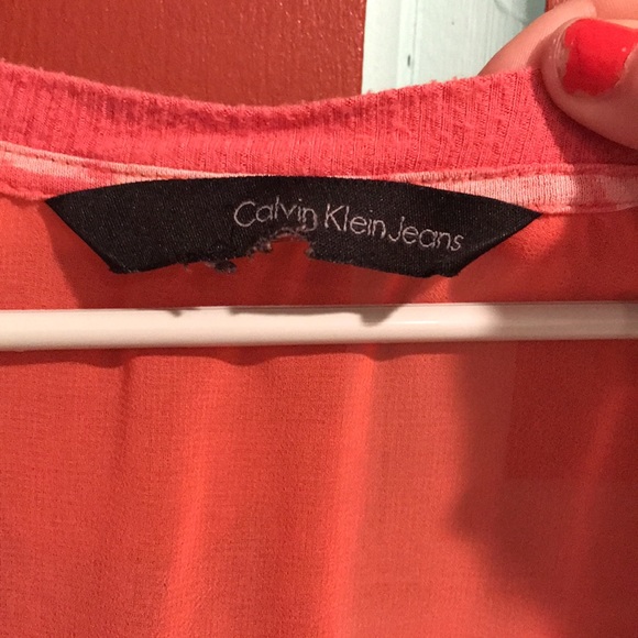 Coral Slouchy High-Low Calvin Klein Jeans Blouse Size M - Picture 4 of 8